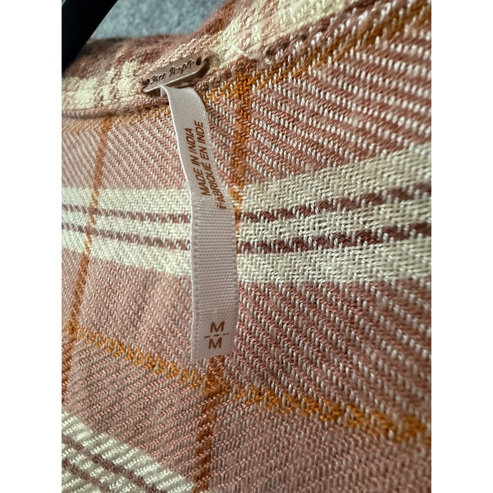 Free People Plaid Button Down Shirt Womens Medium Tan Brown Long Sleeve Boho - Picture 2 of 3